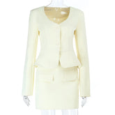 LIZAKOSHT  -  Skirt And Blazer 2 Piece Sets For Women Autumn V Neck Short Jacket Coats Femme Office Commuting Slim Mini Skirt Suits